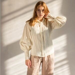Pavietra Bishop Sleeve Victorian Linen Blouse